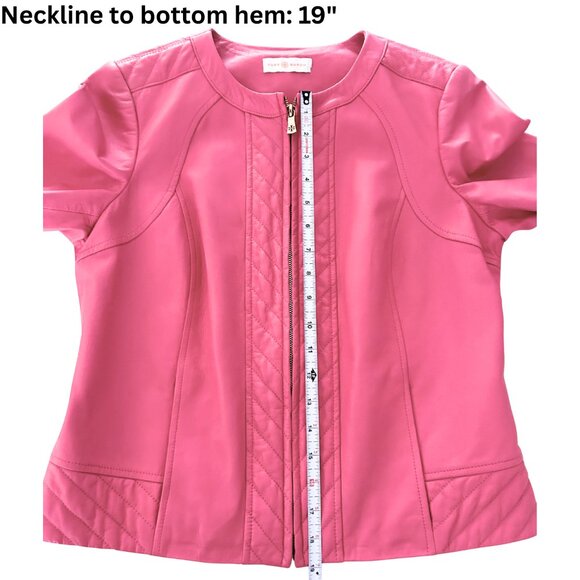 RARE Tory Burch Pink Leather Moto Jacket Size 6 - Picture 9 of 10